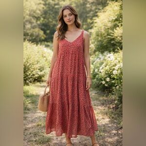 Joie Tiered Cotton Maxi Dress XL Sleeveless Fully Lined Tea Rose Boho Beach